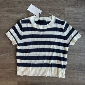 Zara NWT Cream and Navy Striped Crewneck Knit Tee